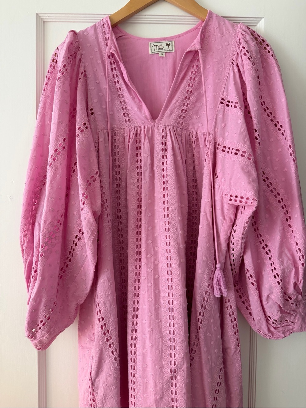 Mille Daisy Minidress in Bubblegum Polka Dot Eyelet (Small)